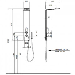 ANTONIO LUPI VELA Душевая колонна 207x482x1030 мм, с термостатическим смесителем, верхний душ, ручной душ, шланг 1500мм, сатинирован нержавеющая сталь