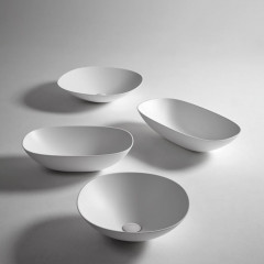 Antonio Lupi Velo Раковина накладная 54х54см, без отв под смес, без перелива, с д/клапаном (хром), мат-л: Flumood, цвет: белый