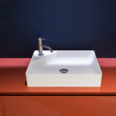 ANTONIO LUPI SIMPLO Раковина 540х420х110мм, для установки на столешницу, с самотечным донным клапан, Flumood, цвет белый