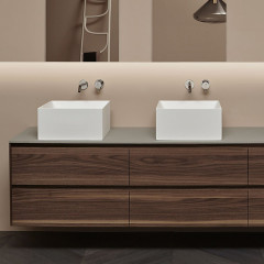 Antonio Lupi Stratos Раковина  накладная (тип A) квадратная, 40х40см, без отв под смес, без перелива, с д/клапаном (хром), мат-л: Flumood, цвет: белый