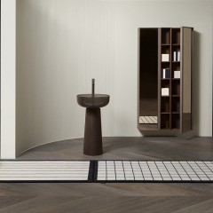 ANTONIO LUPI BEMADE Пенал 360х216х1750 мм., подвесной, левый, 1 дверца, 5 полок, боков слева Rovere thermo, рама Zirconio, фронт стекло Acidato bronzo