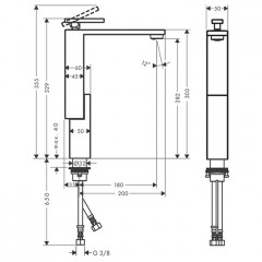Axor Edge Смеситель для раковины, на 1 отв., с донным клапаном push/open, излив 180мм, алмазная огранка, цвет: черный