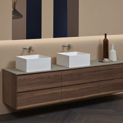 Antonio Lupi Stratos Раковина  накладная (тип A) квадратная, 40х40см, без отв под смес, без перелива, с д/клапаном (хром), мат-л: Flumood, цвет: белый