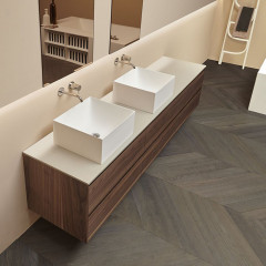 Antonio Lupi Stratos Раковина  накладная (тип A) квадратная, 40х40см, без отв под смес, без перелива, с д/клапаном (хром), мат-л: Flumood, цвет: белый