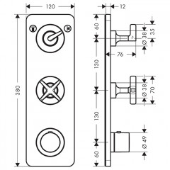 Axor Citterio E Смеситель для душа, термостатический, встраиваемый, с запорным вентилем и переключателем на 2 полож, внешняя часть, цвет: черный хром