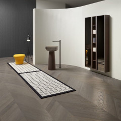 ANTONIO LUPI BEMADE Пенал 360х216х1750мм, подвесной, правый, 1 дверца, 5 полок, боков справа Rovere thermo, рама Zirconio, фронт стекло Acidato bronzo