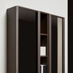 ANTONIO LUPI BEMADE Пенал 360х216х1750мм, подвесной, правый, 1 дверца, 5 полок, боков справа Rovere thermo, рама Zirconio, фронт стекло Acidato bronzo