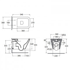AZZURRA BUILD Унитаз подвесной 55х36х32 см ,с креплением, цвет белый