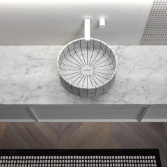 ANTONIO LUPI BEMADE Тумба 360х540х375 мм., 1 ящик, внутренняя подсветка, боков справа Белый goffratto, рама белый мат, фронт стекло травл Bianco opaco