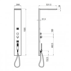 Bossini Manhattan Душевая панель из нерж/стали 200хh1500/вылет 532 мм, с 4мя функциями, смеситель термостат, цвет: хром (СПЕЦЦЕНА!)