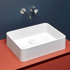 Antonio Lupi Velo Раковина накладная 38х50см, без отв под смес, без перелива, с д/клапаном (хром), мат-л: Flumood, цвет: белый