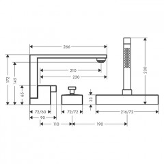 Axor Edge Смеситель на борт ванны, на 3 отв., с ручным душем, излив 210мм, алмазная огранка, цвет: золото