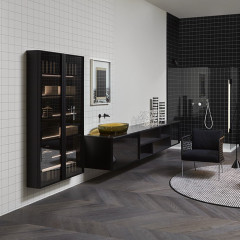 ANTONIO LUPI BEMADE Тумба под раковину 720х540х500 мм, 1 ящик, внутр подсветка, бок слева Rovere Ardesia, рама черный мат, фронт стекло Argentato fume