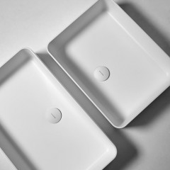 Antonio Lupi Velo Раковина накладная 38х50см, без отв под смес, без перелива, с д/клапаном (хром), мат-л: Flumood, цвет: белый