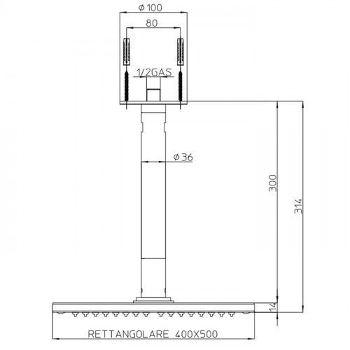 BOSSINI DREAM-RECTANGULAR Верхний душ 500 x 400 mm 1 режим - держателем вертикальным 300 x 36 mm, цвет: хром