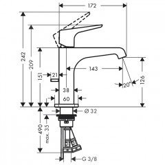 Axor Citterio E Смеситель для раковины, на 1 отв., излив 14.3см, с донным клапаном, цвет: шлифованное бронза