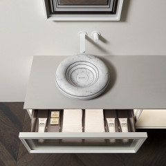 ANTONIO LUPI BEMADE Тумба под раковину 900х540х375 мм., 1 ящик, внутр подсветка, бок слева Белый goffratto, рама белый мат, фронт стекло Ribbed clear