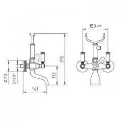 Bossini Liberty Смеситель наружный для ванной с переключателем,лейка LIBERTYцвет:GOM, шланг из латуни дв. фальцевания 150 см, цвет: античная бронза