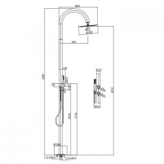 Bossini TETIS Душевая колонна напольная, h2285 мм, верхний душ300 мм, 2 прогрессивных смесителя, цвет: хром