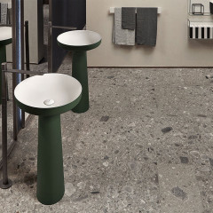 ANTONIO LUPI AGO Раковина напольная Ø500х850 мм., слив в пол, с сифоном, гибким шлангом и донным клапаном, Flumood, внешний цвет Flora, внутри белая