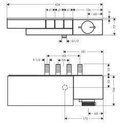 Axor Edge Смеситель для душа, термостат, на 3 источника, алмазная огранка, цвет: золото