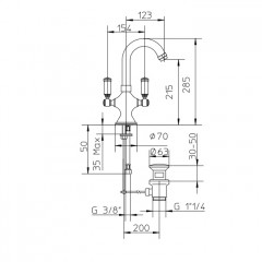 Bossini Liberty Смеситель для раковины на 1 отв., с поворотным изливом и заглушкой 1/4, цвет: античная бронза