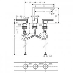 Axor Edge Смеситель для раковины, на 3 отв., с донным клапаном push/open, излив 173мм, алмазная огранка, цвет: черный