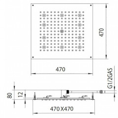 BOSSINI DREAM-CUBE Верхний душ 470 x 470 mm с 8 LED RGB, блок питания/управления, Cromoterapia, гибкая подводка,цвет: хром