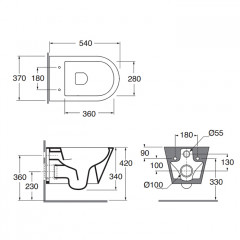 AZZURRA FORMA Унитаз подвесной 540х370х340 мм., безободковый, в комплекте с креплением, цвет Carbone