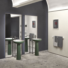 ANTONIO LUPI AGO Раковина напольная Ø500х850 мм., слив в пол, с сифоном, гибким шлангом и донным клапаном, Flumood, внешний цвет Flora, внутри белая