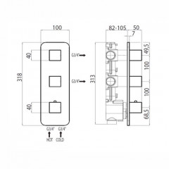 Bossini Cube Термостат для душа, встраиваемый (внешняя часть), с девиаторм/запорным вентилем на 2 - 4 выхода, уст-ка верт/гор., цвет: хром