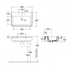 AZZURRA CHARME раковина подвесная 68х46см, с 3отв для смесителя, цвет белый