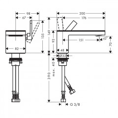 Axor MyEdition Смеситель для раковины 70, на 1 отв., излив 200мм, с донным клапаном, цвет: хром/черное стекло
