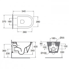 AZZURRA FORMA Унитаз подвесной 540х370х340 мм., безободковый, в комплекте с креплением, цвет Cenere