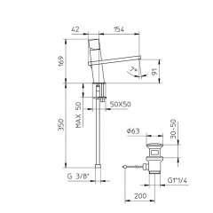 Bossini Cube Смеситель для раковины на 1 отв., c заглушкой 1/4, цвет: никель шлифованньій