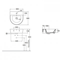 AZZURRA FORMA Раковина 500х500х160 мм., с 1 отверстием для смесителя, с переливом, цвет Antracite