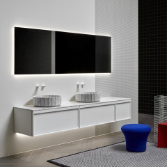 ANTONIO LUPI DISTINTO Зеркало 2160(1710+450)х750х4 мм., с вставкой из рифленого стекла, с белой светодиодной подсветкой, на раме, с блестящей кромкой