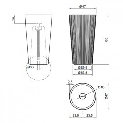 ANTONIO LUPI PLISSE Раковина напольная Ø470х850 мм., слив в пол, с сифоном, дон клап и гибк шланг, Flumood, отделка снаружи Brass powder, внутри белый