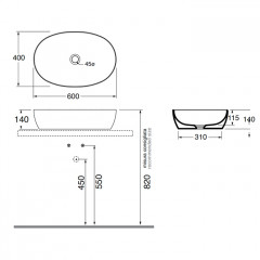 AZZURRA ELEGANCE CIRCLE раковина накладная 60х40х14см без отв. под смеситель , без перелива. цвет Cacao