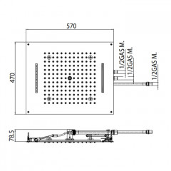 BOSSINI DREAM/3 Верхний душ 570 x 470 mm, 3 режима (дождь, каскад, водопад), с 4 LED (белый), блок питания/управления, цвет: хром