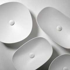 Antonio Lupi Velo Раковина накладная 35х63см, без отв под смес, без перелива, с д/клапаном (белый), мат-л: Flumood, цвет: белый