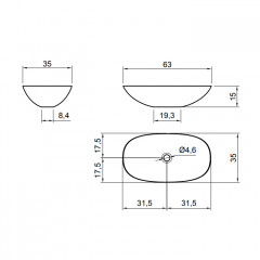 Antonio Lupi Velo Раковина накладная 35х63см, без отв под смес, без перелива, с д/клапаном (белый), мат-л: Flumood, цвет: белый