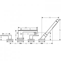 Axor MyEdition Смеситель на край ванны на 4 отв, излив 200мм, внешняя часть, цвет: хром/черное стекло