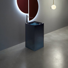 ANTONIO LUPI AURA Раковина напольная 450х450х850 мм., слив в пол, без отв для смесит, с дон клапан, сифоном и трубой слива, Cristalmood, цвет Ceruleo