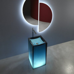 ANTONIO LUPI AURA Раковина напольная 450х450х850 мм., слив в пол, без отв для смесит, с дон клапан, сифоном и трубой слива, Cristalmood, цвет Ceruleo