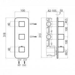 Bossini Rectangular Термостат для душа, встраиваемый (внешняя часть), с девиаторм/запорным вентилем на 2 - 4 выхода, уст-ка верт/гор., цвет: хром