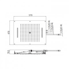 BOSSINI DREAM/3 Верхний душ 570 x 470 mm, 3 режима (дождь, каскад, водопад), цвет: хром