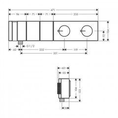 Axor Edge Смеситель для душа 470/100, встраиваемый, термостат, на 2 источника, с ручным душем, алмазная огранка, внешняя часть, цвет: золото