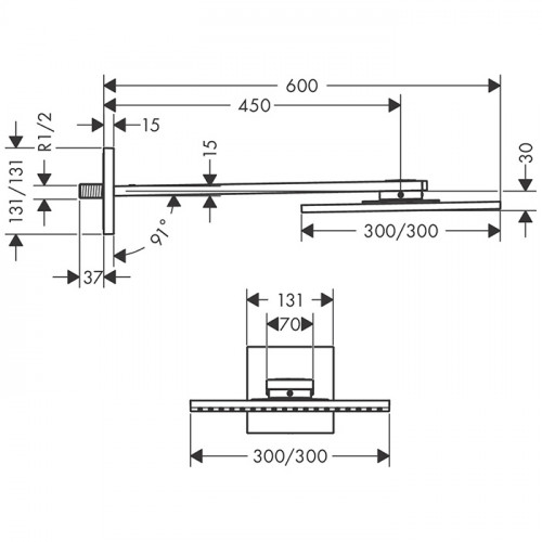 Axor ShowerSolutions Верхний душ, 30x30см, 1jet, с держателем 45см, настенный, цвет: полированное золото