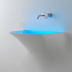 ANTONIO LUPI SOFFIO Раковина встраиваемая в стену 860х506х775 мм., с подсветкой, с донным клапаном, сифоном и гибким шлангом, Corian, цвет белый